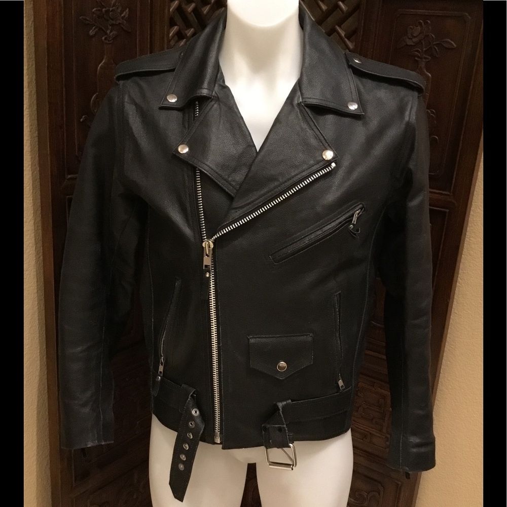 💋 LEATHER MEN JACKET SIZE 36 WITH CUSTOM GRAPHICS - Picture 6 of 9